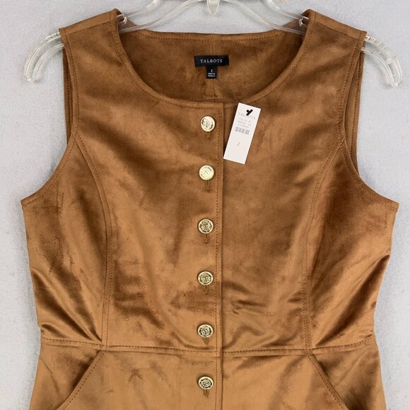 Talbots Dress Womens 2 Tan Tobacco Faux Suede Button Front Academia Quiet Luxury - Picture 3 of 14